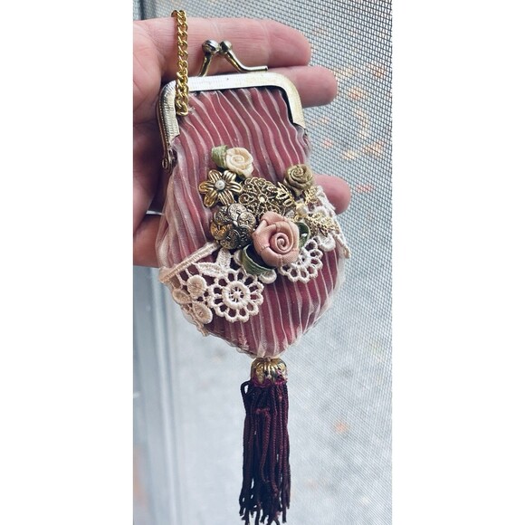 VTG Victorian-Style Coin Purse Bag Katherine’s Collection Burgundy 4"x2.5" W Tag - Picture 1 of 12